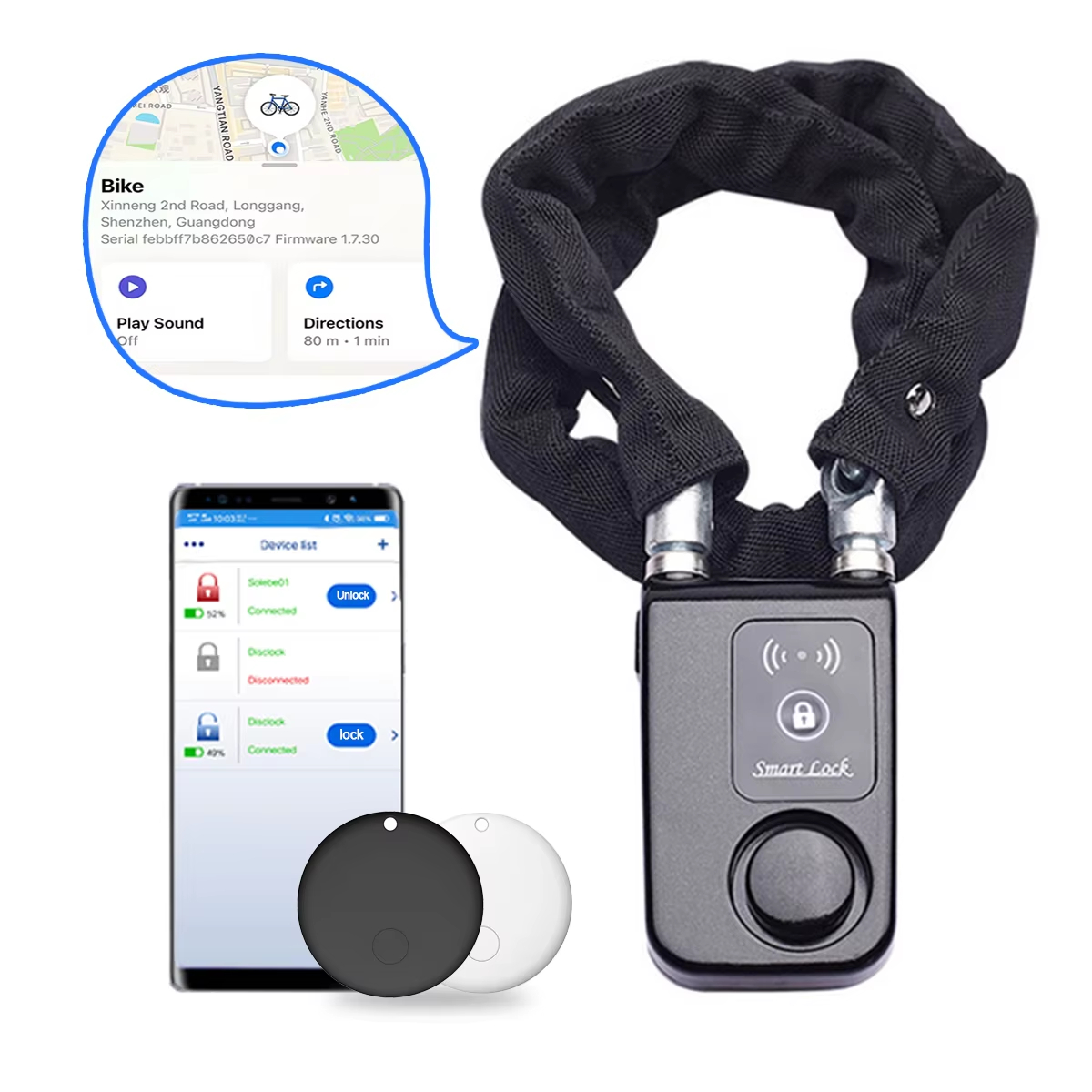 Chain Lock Combination - 110dB Alarm Özellikli Bisiklet Zincir Kilidi,